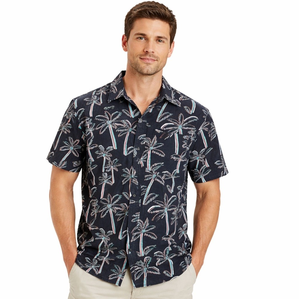 American Eagle Palm Tree Button Up Camp Shirt Tropical Print Cotton Size M